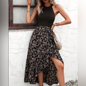Halter Ditsy Floral Maxi Dress with Slit